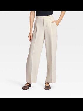 Women's High-Rise Pleated Front Straight Trousers - A New Day
